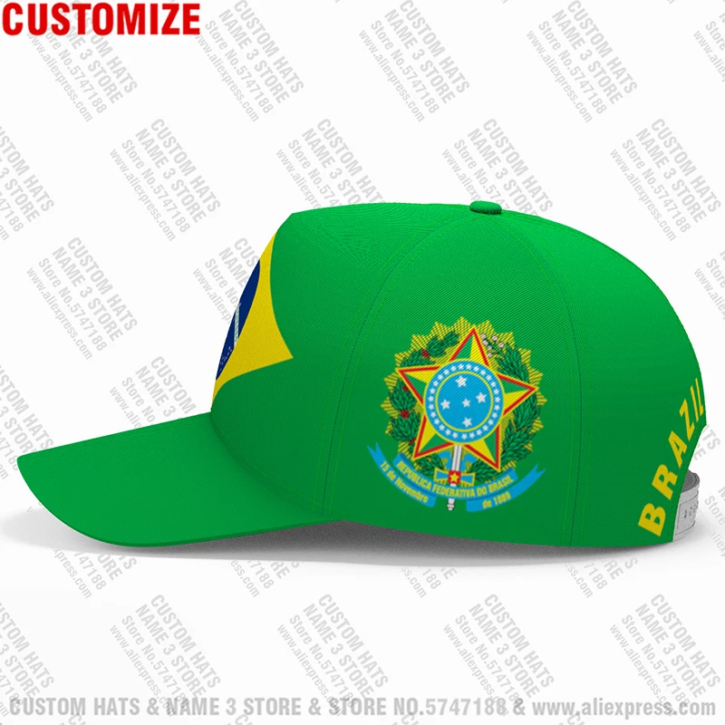 Brazil Baseball Cap Free 3d Custom Made Name Number Team Logo Br Diy Hat Bra Country Travel Portugal Nation Brasil Flag Headgear