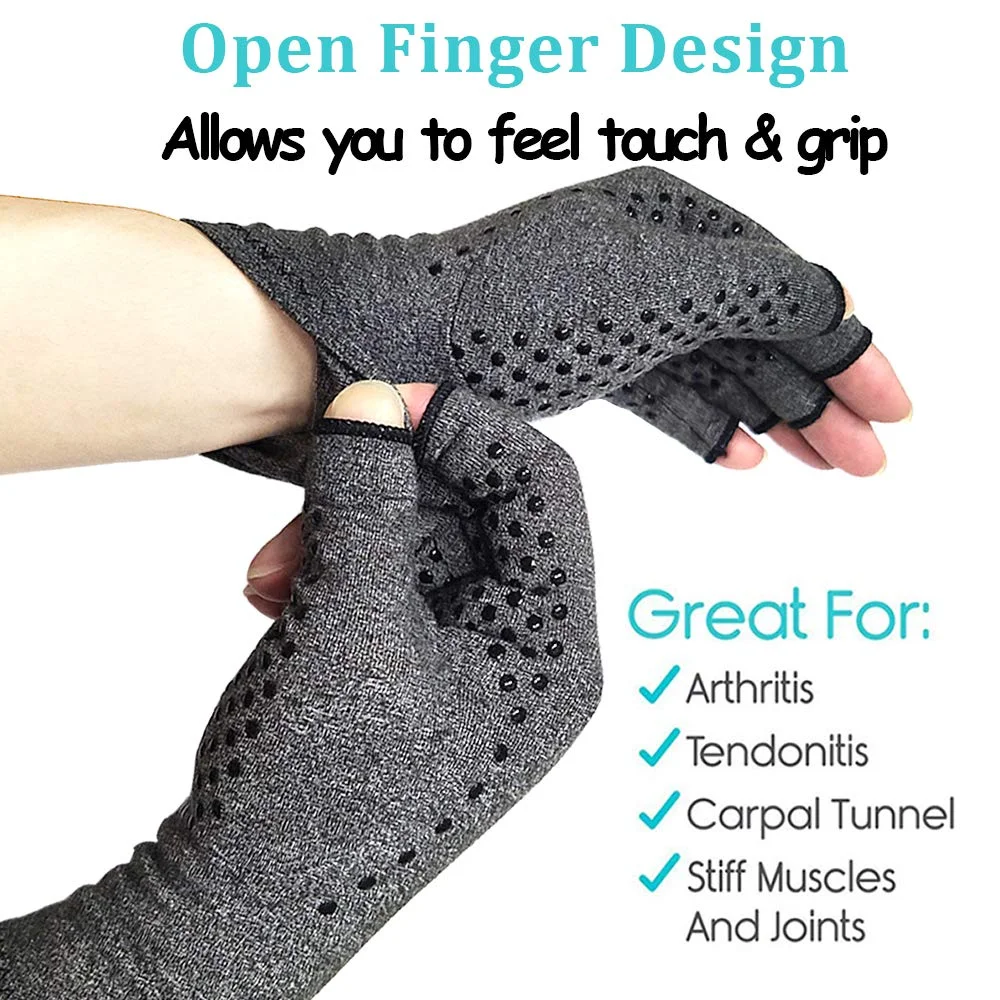 Warm Pressure Gloves Half-finger Mitten with Touch Screen Non-slip Silicone Mittens Compression Hand Gloves for Osteoarthritis