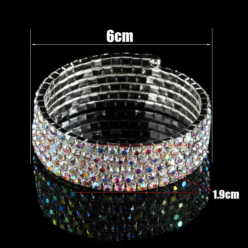 AB Crystal Rhinestone Bangle Bracelets Silver Plated Spiral Upper Arm Bracelet for Women 5 Row Iridescent Color Bracelets Bangle