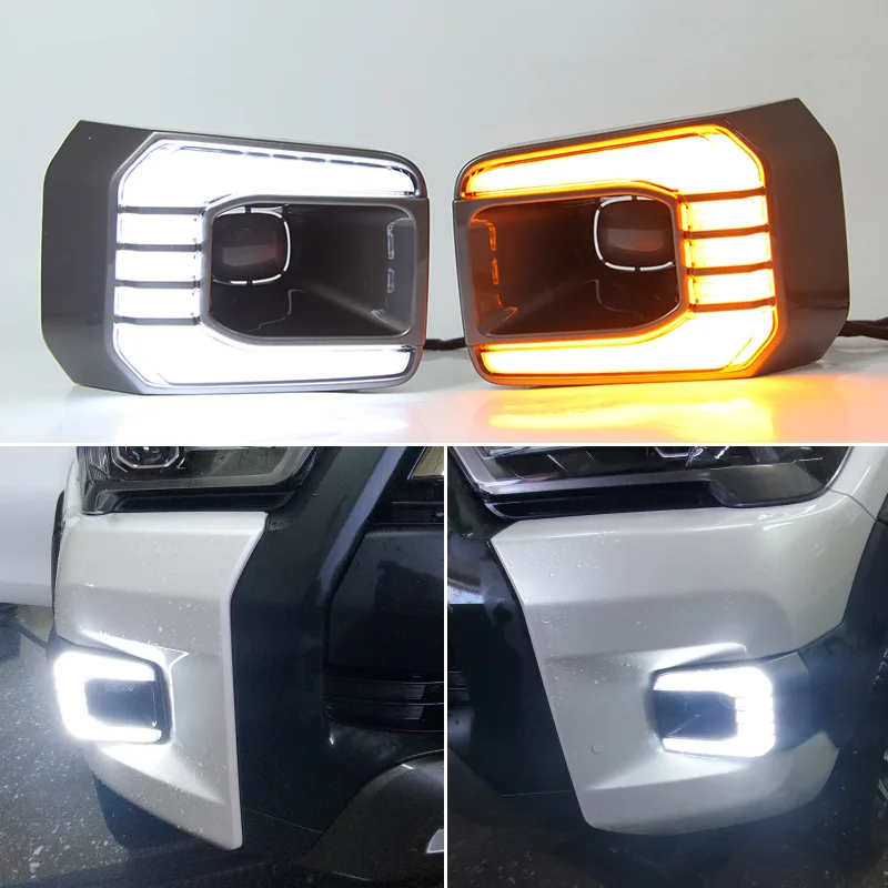 

12V LED Daytime running lights For Toyota Hilux Revo Rocco 2020 2021 auto Drl with turn signals for cars fog lights headlights