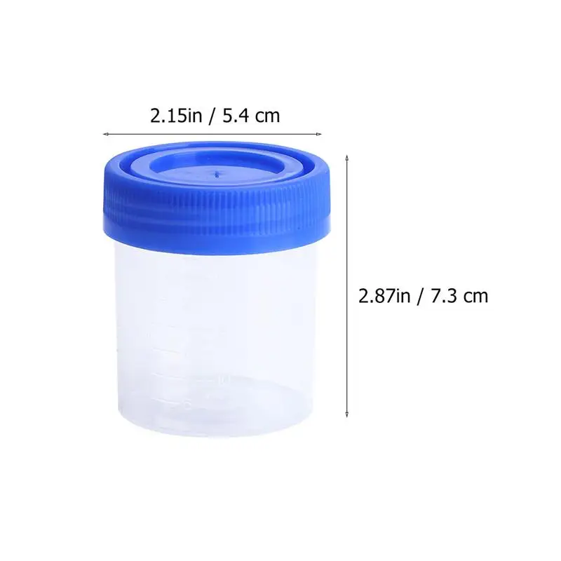 10PCS Urine Container Specimen Cup Sample Bottle 120ML Vol Molded Graduation ML And Oz PP EO Sterile Blue Cap Plastic Cups