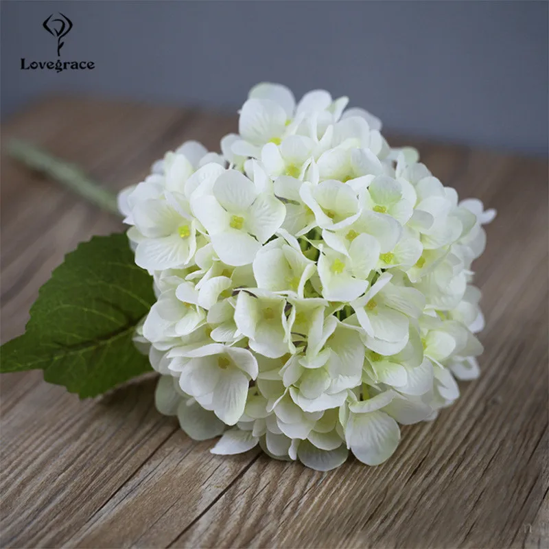 Grote Hoofd Kunstmatige Hortensia Bloemen Tak Zijde Nep Bloem Met Bladeren Voor Diy Winkel Huis Tuin Bruiloft Decoratie Faux Flore