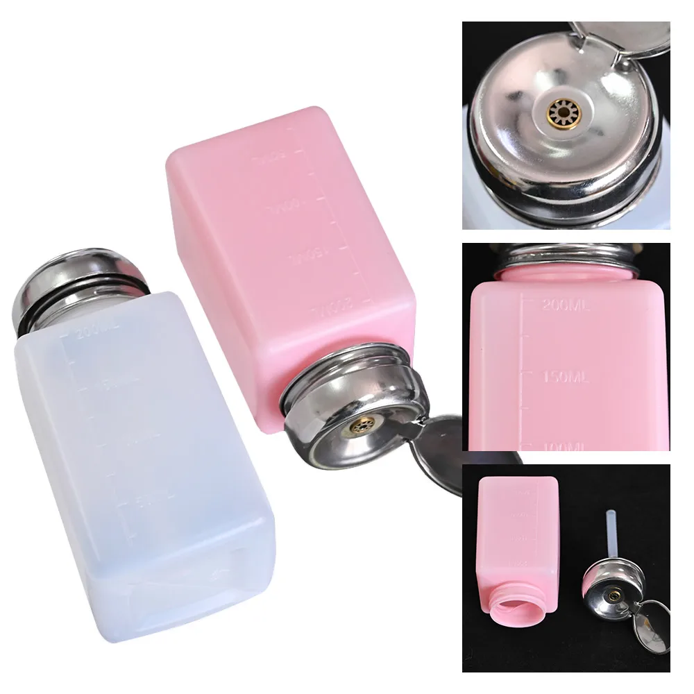 1Pc 200ml Square Press Pumping Empty Bottle Dispenser Pink/White Nail Polish Remover Bottles Push Down Pump Bottles