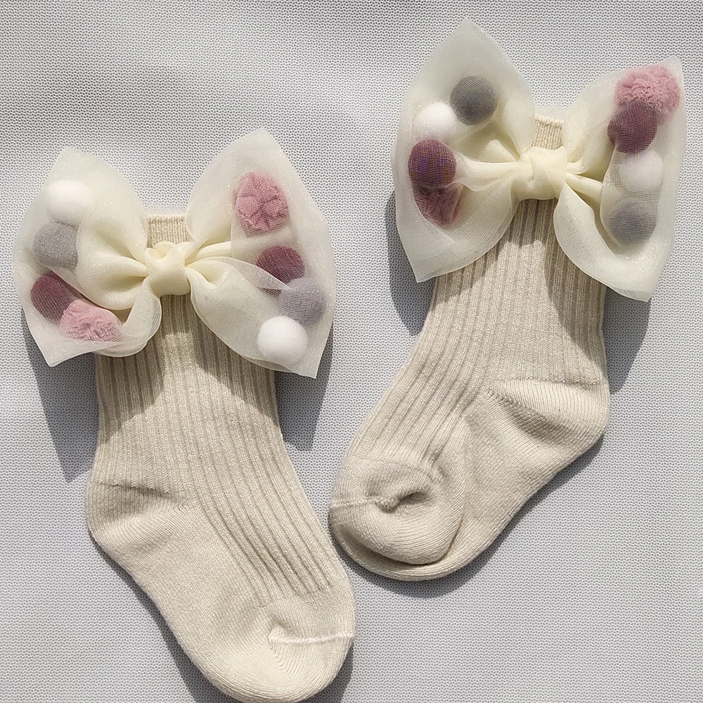 Winter Baby Girls Socks With Big Bows Toddlers Infants Ankle Socks For Kids Girls Princess Sock Plus Velvet Cute Children Socks