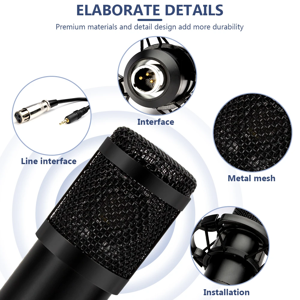 BM-800คอนเดนเซอร์ไมโครโฟนขาตั้งกล้อง Cardioid ไมโครโฟน V8 Sound Card สำหรับ YouTube การบันทึกร้องเพลง