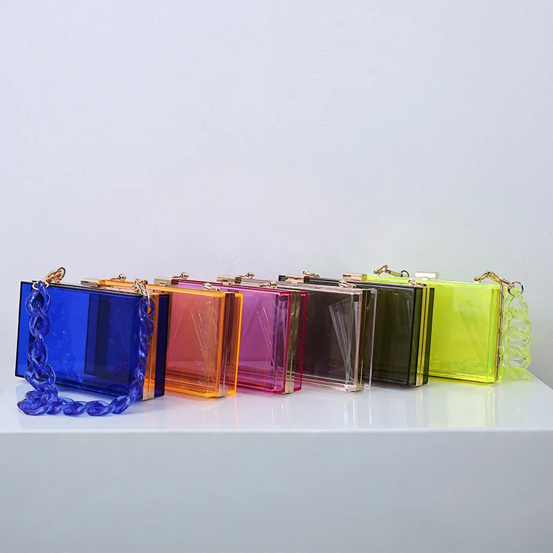 Orange Bag Luxury Designer Clutch Purse Cross Body Transparent Handbag for Women Acrylic Clear Wallet High Quality Shoulder Bag