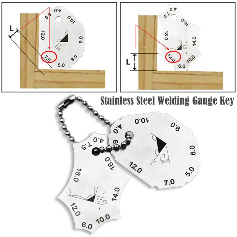 2Pcs/Set Stainless Steel Welding Gauge Key Tee Joint Welding Gauge Throat Depth Leg Length Gauge Ruler Welder Inspection Ruler