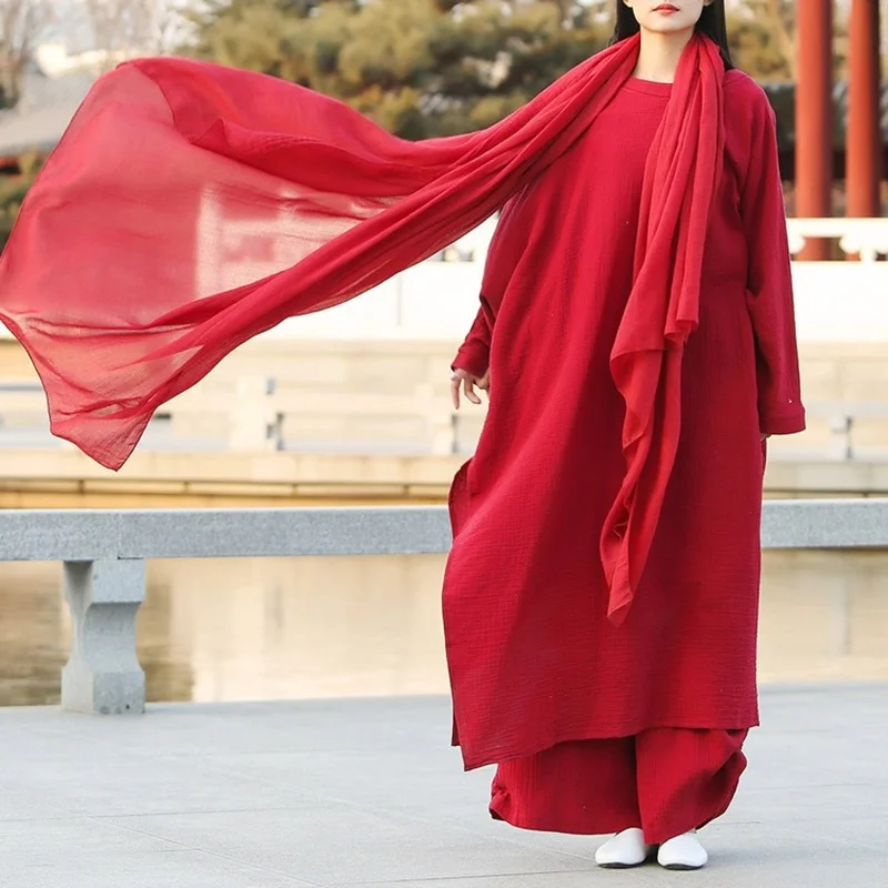 Vestido de estilo chino con tirantes de lino y algodón para mujer, traje de 2 piezas Yaga Tang, uniforme de Kung Fu para mujer, traje de baile Vintage, Hanfu