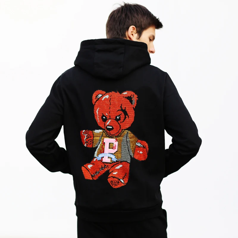 AlexPlein Teddy Bear Rhinestones Man Clothing Sweatshirt 100% Cotton Zipper Men Fashion Streetwear Casual 2020 Winter Oversized