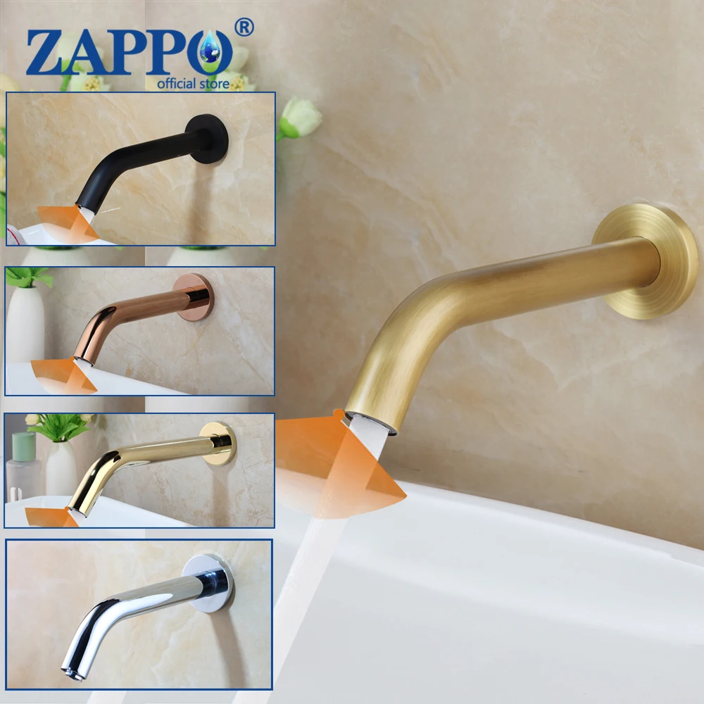 

ZAPPO Bathroom Black Faucets Automatic Inflrared Sensor Hand Touchless Tap Hotel Toilet Bathroom Infrared Faucet Chrome/Gold