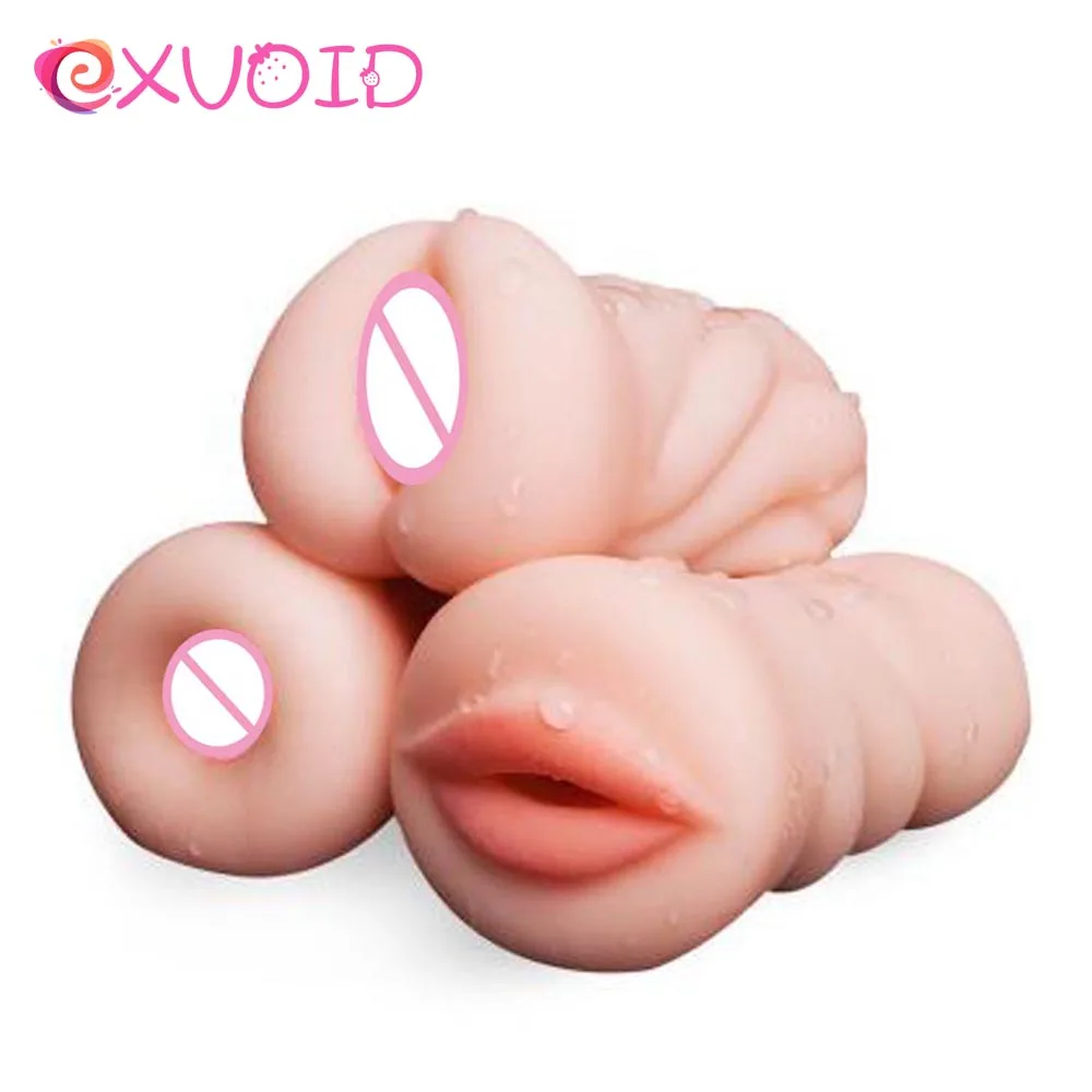 EXVOID Artificial Vagina Mouth Anal Masturbatory Cup Realistic Deep Pussy No Vibrator Oral Sex Toys for Men Male Masturbator