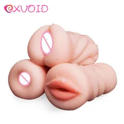 EXVOID Artificial Vagina Mouth Anal Masturbatory Cup Realistic Deep Pussy No Vibrator Oral Sex Toys for Men Male Masturbator