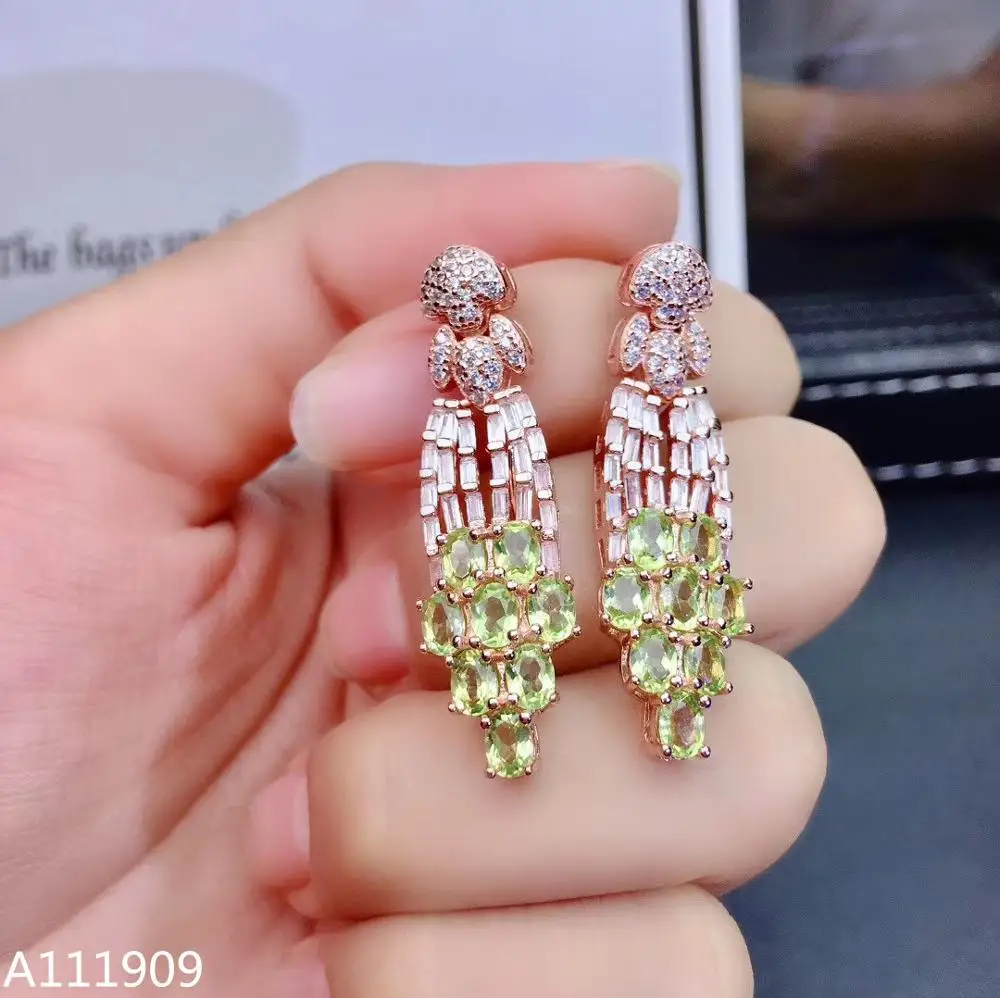 

KJJEAXCMY boutique jewelry 925 sterling silver inlaid Natural Peridot gemstone Women's earrings support detection fine