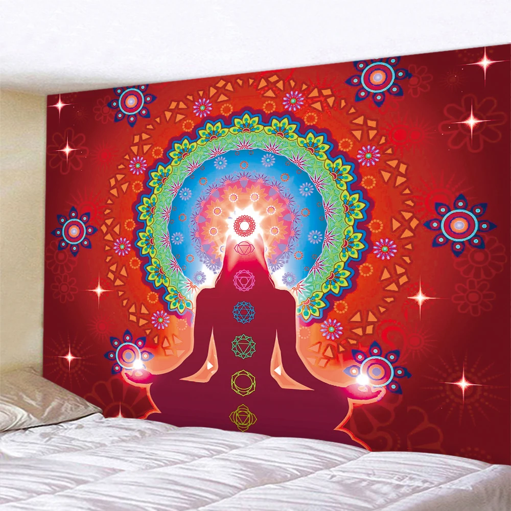 Indian mandala seven chakras meditation home decoration tapestry bohemian decoration psychedelic scene wall hanging yoga mat