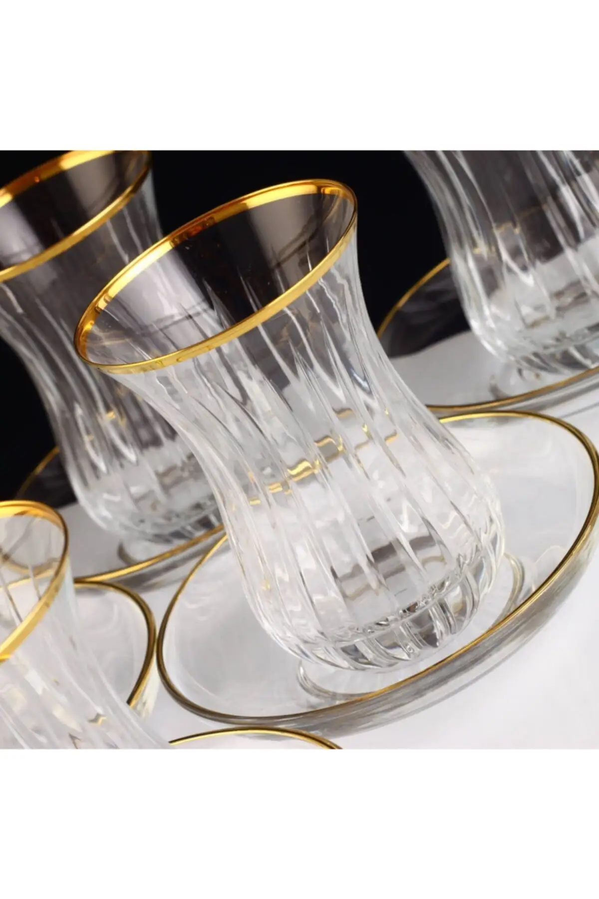 Uras 12 Piece Tea Set-Ajda Size-Charisma Gold Turkish Tea Cup Glass Cup