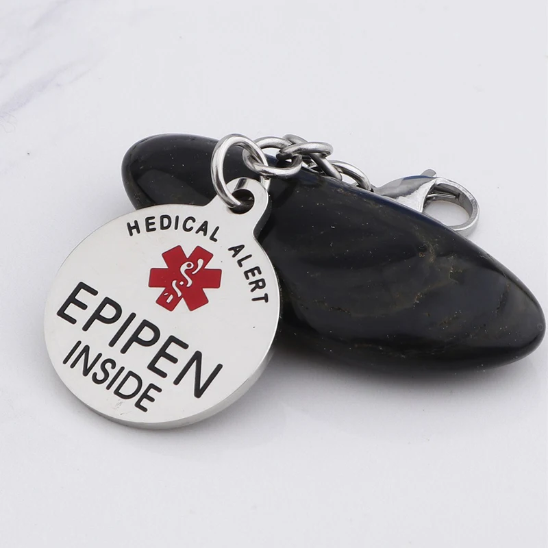 Epipen Tag, Epipen Bag Tag - ESA Tag - Zipper Pull - Entirely Surgical Stainless Steel Medical Alert Symbol ID Tag Keyring