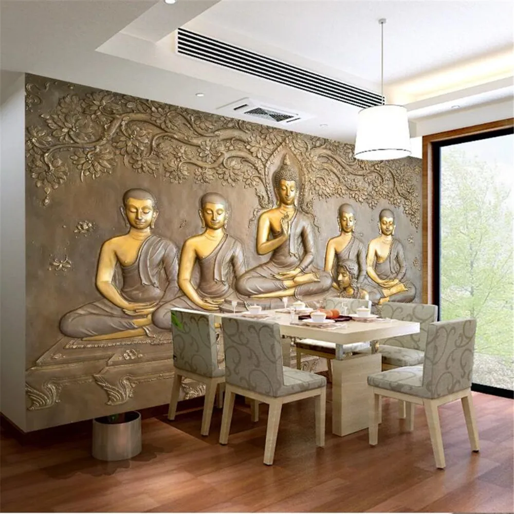 Milofi customized photo wallpaper 3D printing three-dimensional relief golden Buddha decoration background wall painting