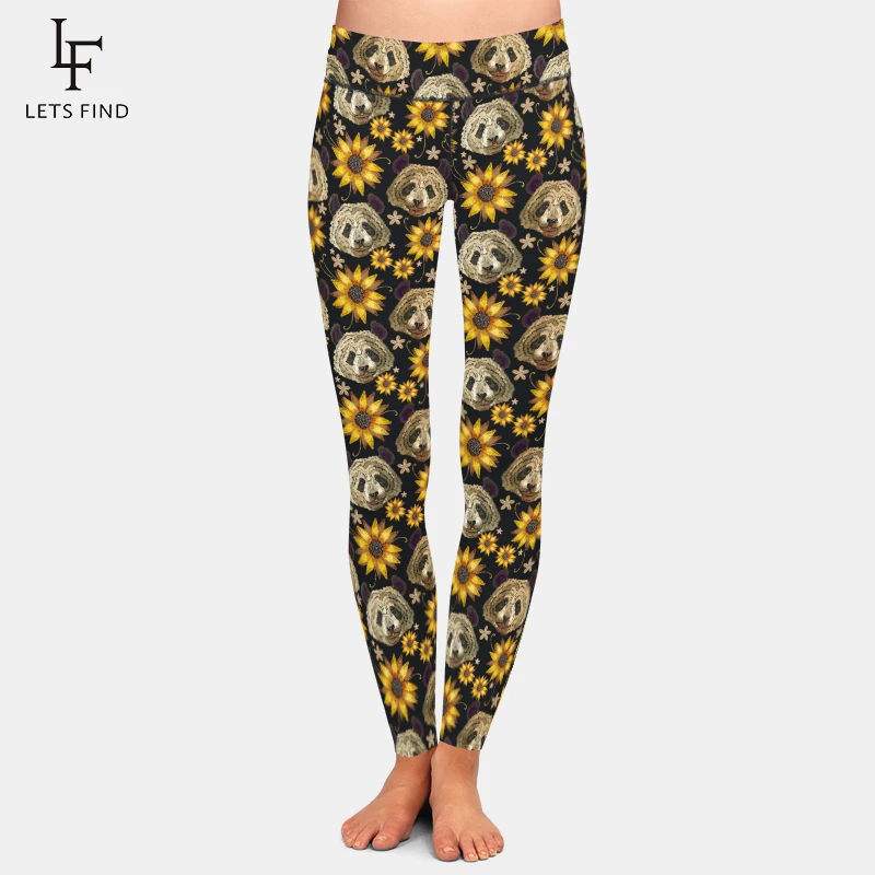 LETSFIND Legging Wanita Baru Datang Celana Legging Wanita Legging Wanita Elastis Tinggi Ramping Mode Motif Bunga Matahari