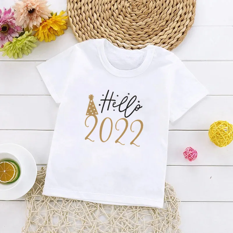 Olá 2022 camiseta infantil branco manga curta camiseta casual roupas infantis meninos e meninas presente camiseta