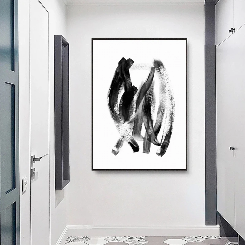 Abstract Modern Black and White Line Canvas Painting Posters and Prints Wall Art Picture for Living Room Home Decor Cuadros