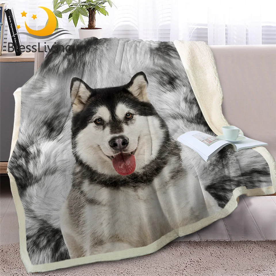 

BlessLiving Alaskan Malamute Throw Blanket on Bed Sofa 3D Animal Dog Sherpa Fleece Blanket Husky Bedspreads Thin Quilt 150x200cm