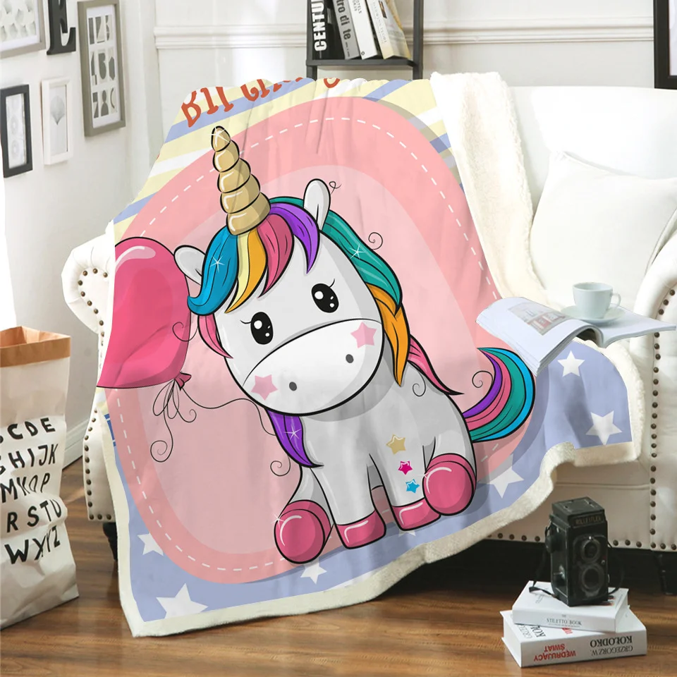 

Cute Color Unicorn 3D-printed Woolen Blanket Bed Thick Quilt Fashion Sheet Sherpa Throw Blanket Adult Child Thickened Blanket