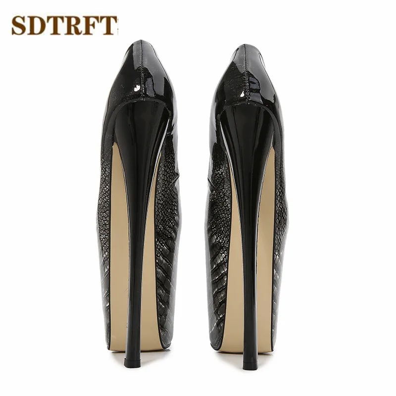 SDTRFT Female Waterproof Stilettos 22cm thin heels Ladies Party pumps Shallow mouth women shoes Crocodile print mujer bombas