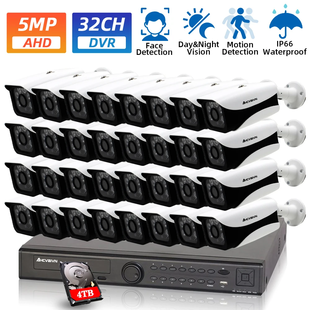 

5MP H.265+ 16CH 24CH 32CH AHD DVR Kit Face Motion Detection HD 5.0MP Outdoor Waterproof CCTV Security Camera System XMEYE App