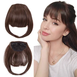 Saç patlama Leeons ucuz temiz ön saçak klip saç ekleme süpürme yan künt Bang siyah kahverengi Hairpieces saç