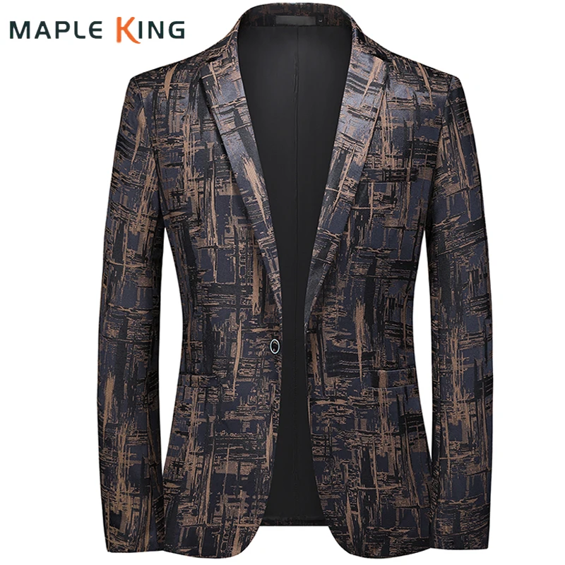 Blazer Hombre Men Chaquetas Hombre Informal Suit Jackets Luxury Korean Terno Slim Fit Masculino 2021 Men Clothing Printed Blazer