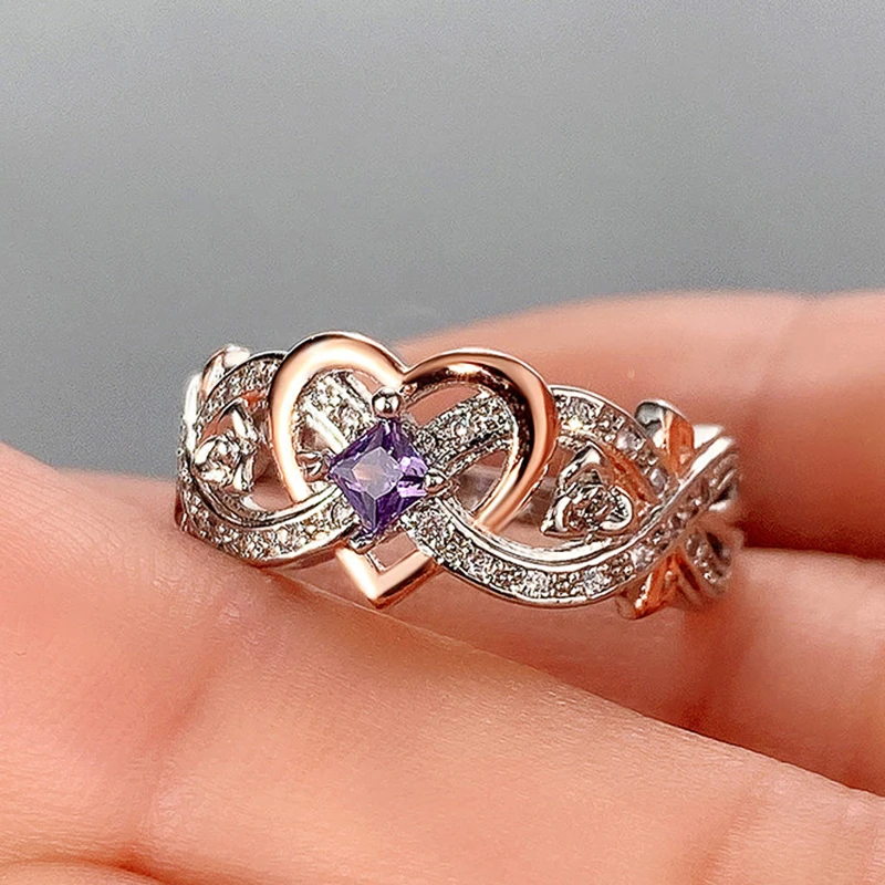 Huitan Creative Women\'s Heart Rings with Romantic Rose Flower Design Wedding Engagement Love Rings Hot Sale Aesthetic Jewelry