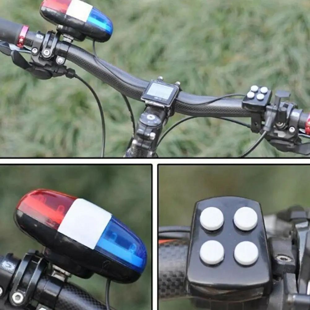 6 LED 4 Tone Sounds Bicycles Bell Police Car Light Electronic Horn Siren for Kid Children Bike Scooter Cycling Lamp Accessories