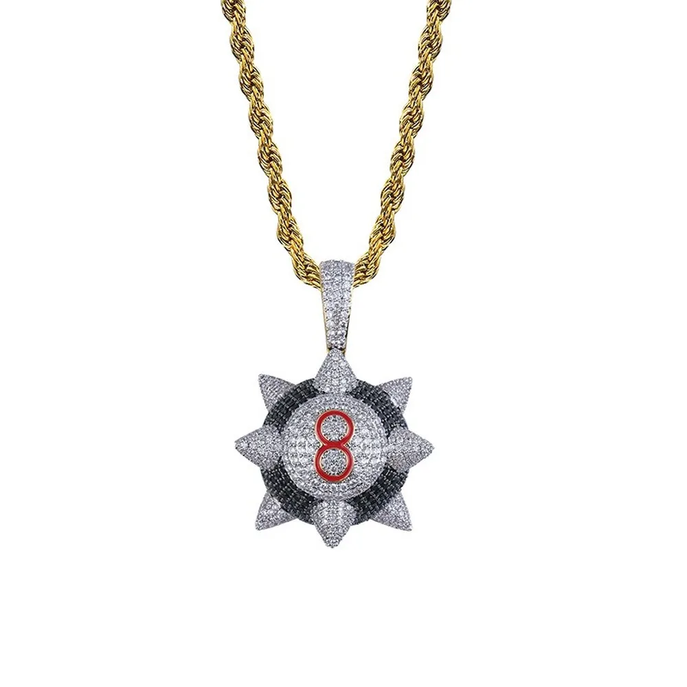 

Hip Hop Jewelry High Quality Iced Out Chain 18K Gold Plated Bling CZ Simulated Diamond Hip-hop Meteor Hammer Pendant Necklace