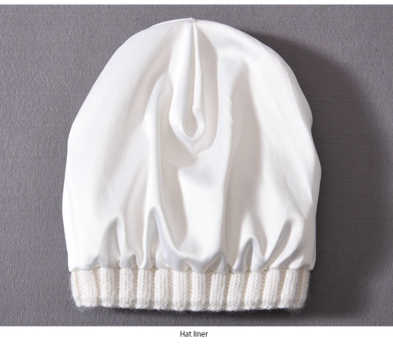 Winter-Seidensatin-gefütterte Beanie-Mütze für Damen und Herren, Unisex, dicke, klobige Mütze, gestreift, warm, weich, hochwertige Kaschmir-Strickmütze – Detail 23
