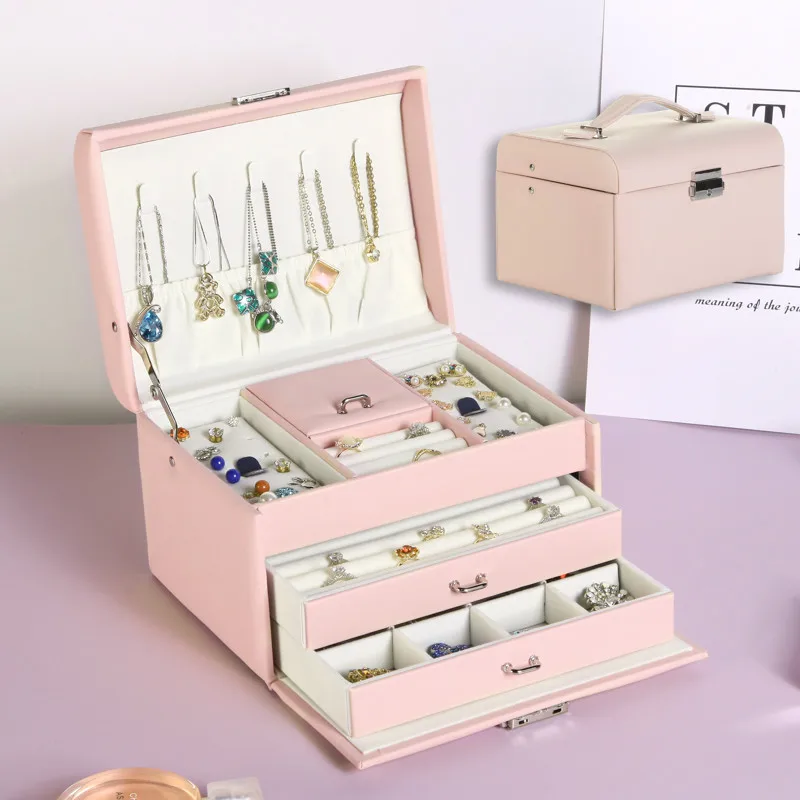 Jewelry Box Storage Large-Capacity Jewelry Stud Earrings Simple Exquisite Necklace Ring Household High-End Jewelry Box