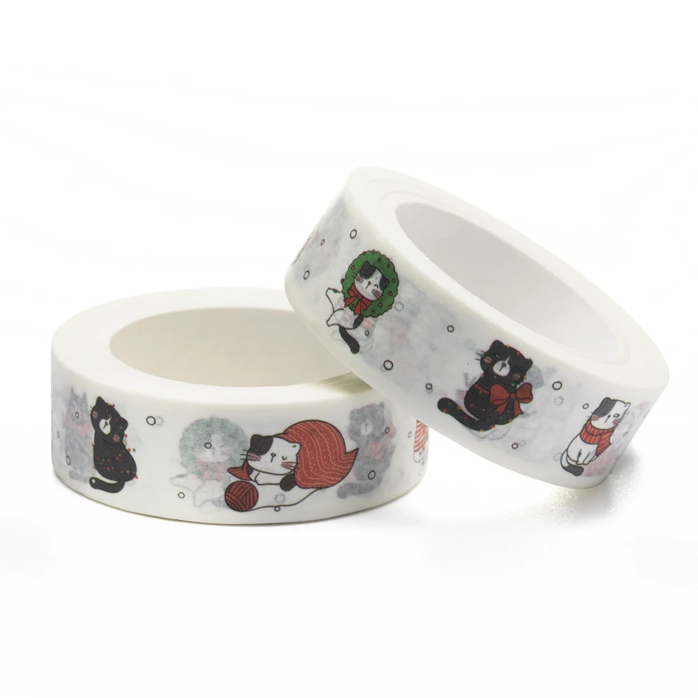 NEW 1PC 15mm x 10m Cute Cat Christmas New Year Doodle Cartoon Washi Tape Scrapbook Paper Masking Adhesive Washi Tape