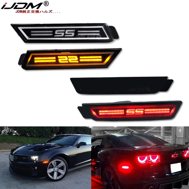 

iJDM Front & Rear Sidemarker Lamp For 2010-2015 Chevy Camaro Side Marker Lamps SS logo LED Lights, Turn Signal Parking Lights