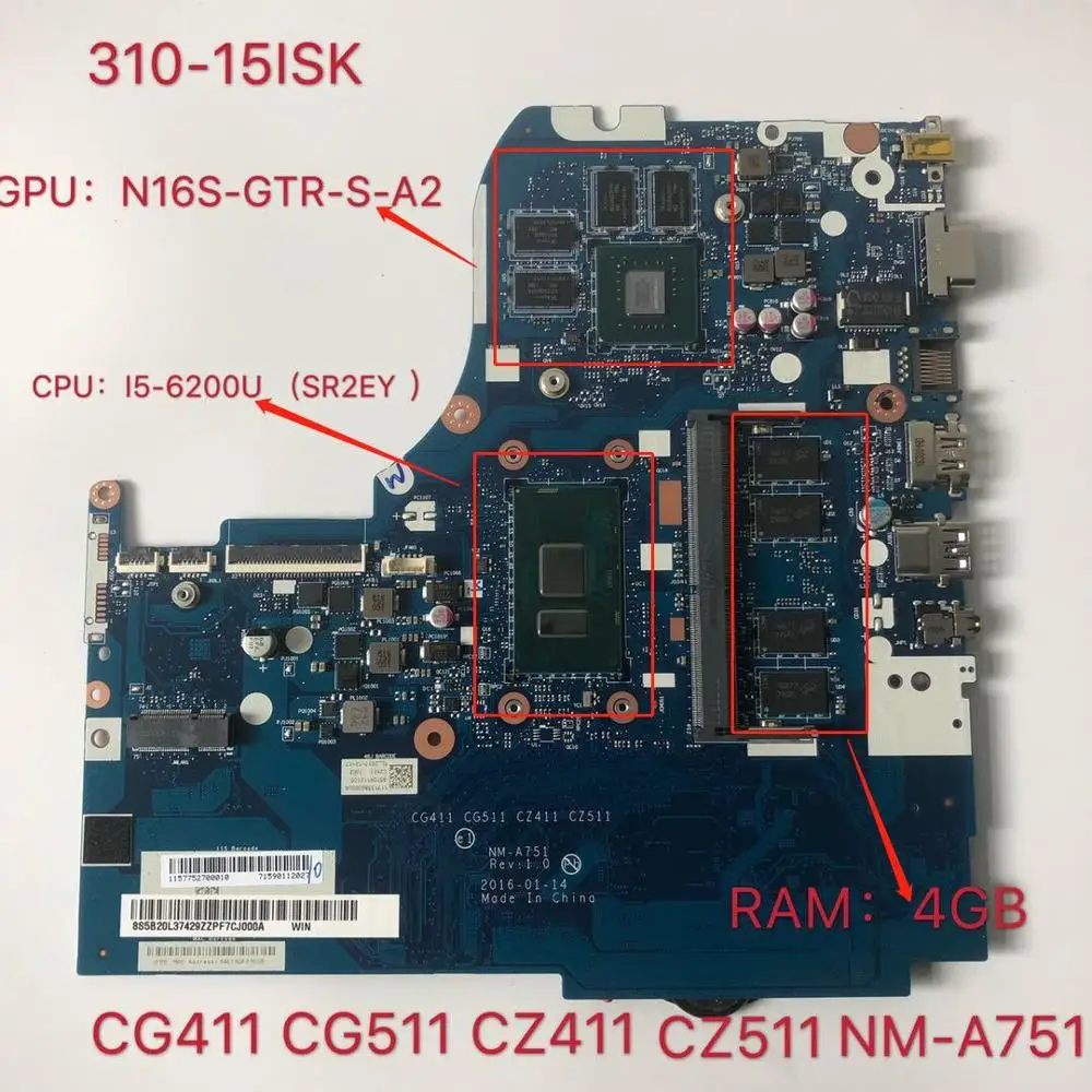 

for NM-A751 placa-mãe do portátil para lenovo 310-15isk original 4gb-ram I5-6200U GT940MX-2GB 100% test ok