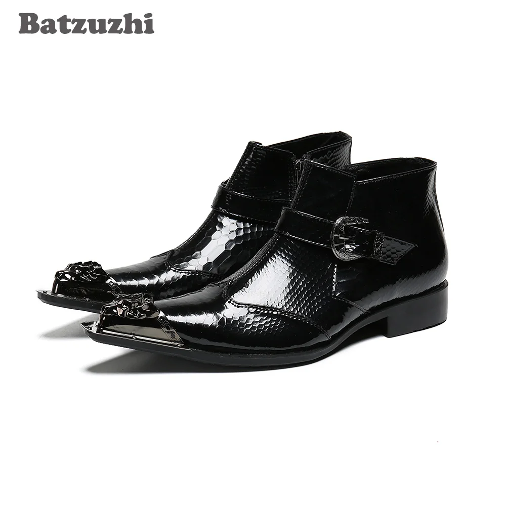 

Batzuzhi Fashion Men Shoes Pointed Metal Tip Ankle Boots Men Zip Black Business Boots Party Buckles Bota Masculina, Big Size46