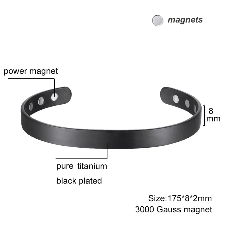 OKtrendy Magnetic Bracelet Black Plated Men Health Energy Magnet Bracelets 8mm Adjustable Cuff Titanium Bangles for Women