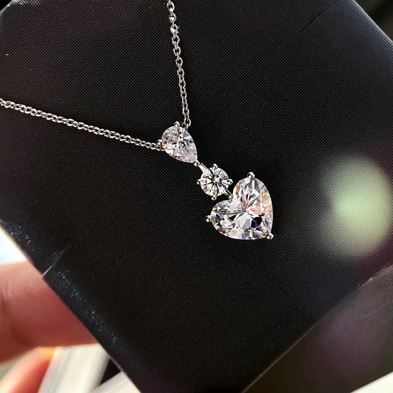 Heart cut 3ct Diamond Pendant 100% Real 925 Sterling Silver moissanite Wedding Pendants Necklace For Women Bridal Choker Jewelry