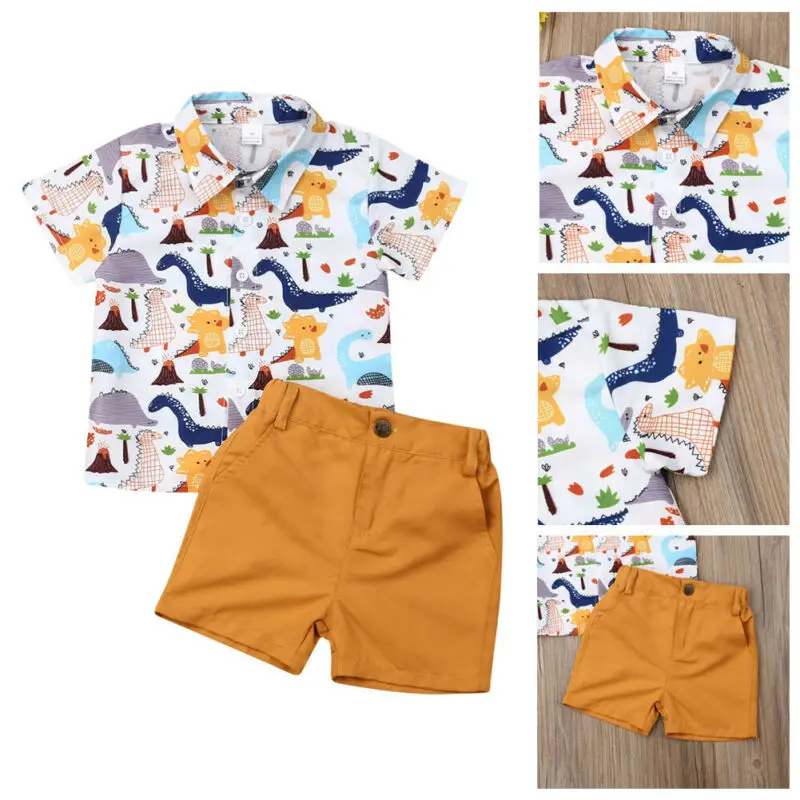 Fast Shipping 0-6Years Kids Baby Boys Summer Tops T-shirt Dinosaur Pants Shorts Boy 2PCS Outfits Clothes