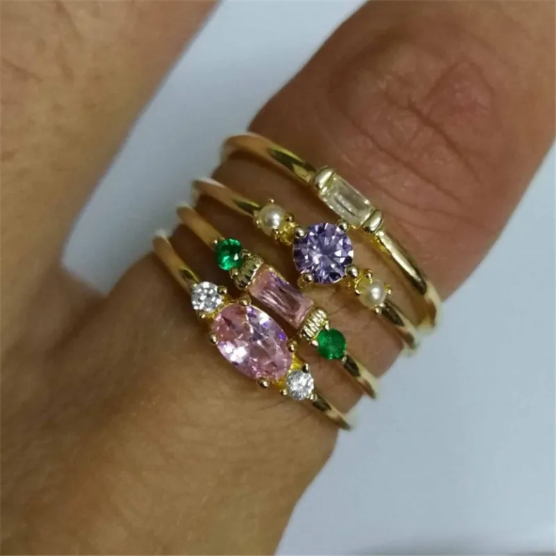 

New Wish Hot Sale 18k Gold Plated 4 Piece Ring Simple Zircon Ring