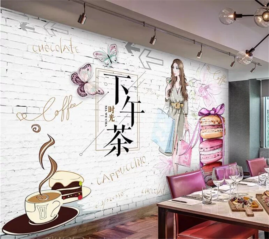 wellyu Custom wallpaper 3d murals personality brick wall afternoon tea hand-painted beauty macarons tooling mural 3d wallpaper