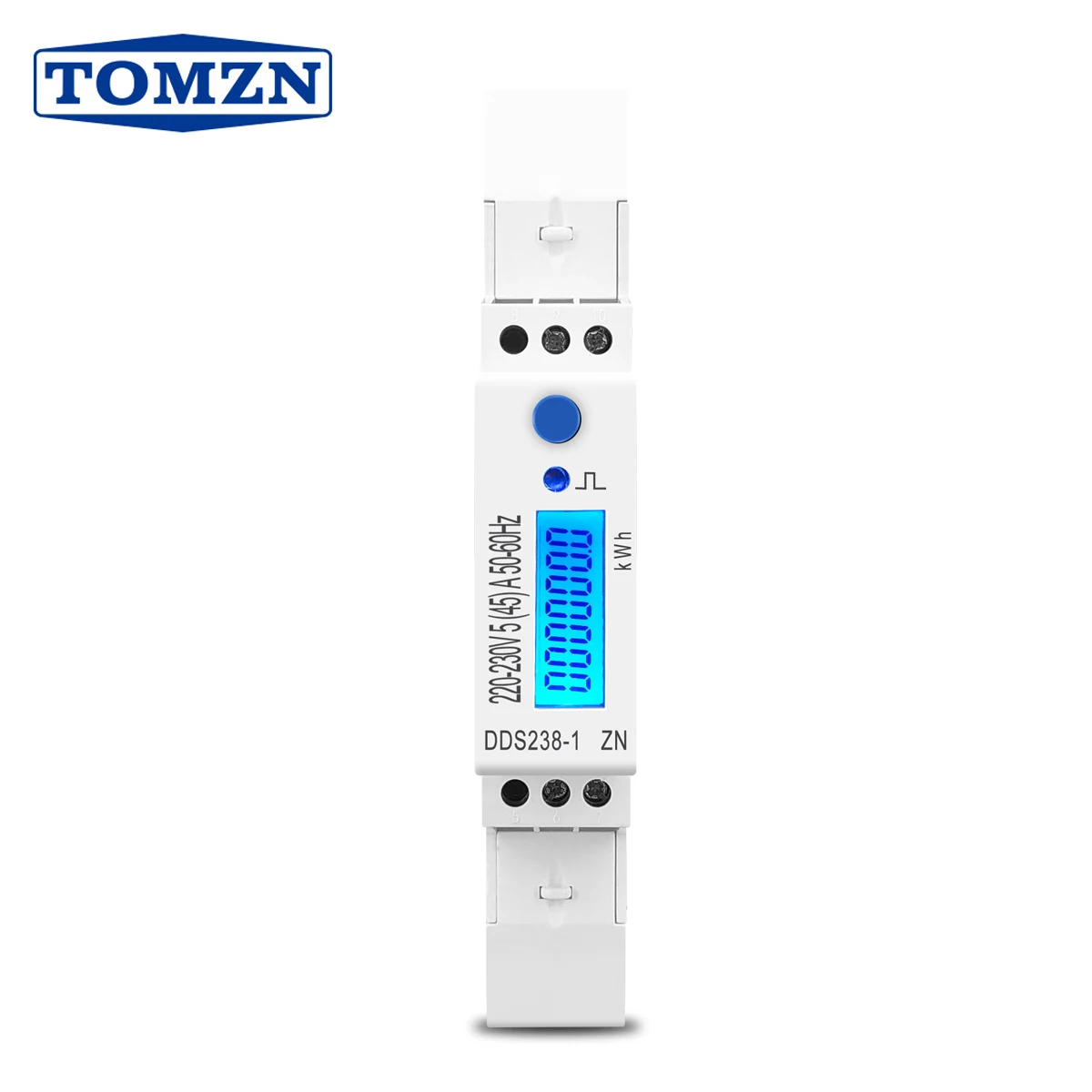 TOMZN 5(45)A 45A MAX 220V 230V 50HZ 60HZ licznik energii jednofazowy na szynę DIN z pomiarem prądu i napięcia, z RS485 MODBUS-RUT