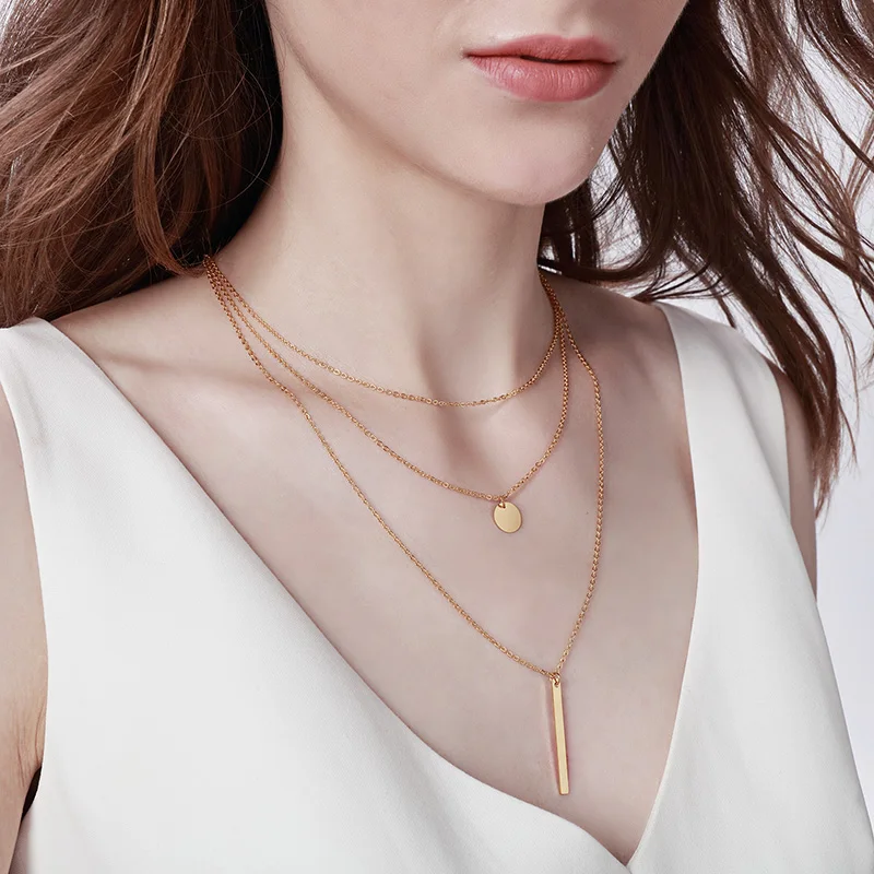 Concise Metal Bar Pendant Necklace Geometric Charm 2024 New Bohemian Multilayer Necklace Golden Women Jewelry Wholesale Price