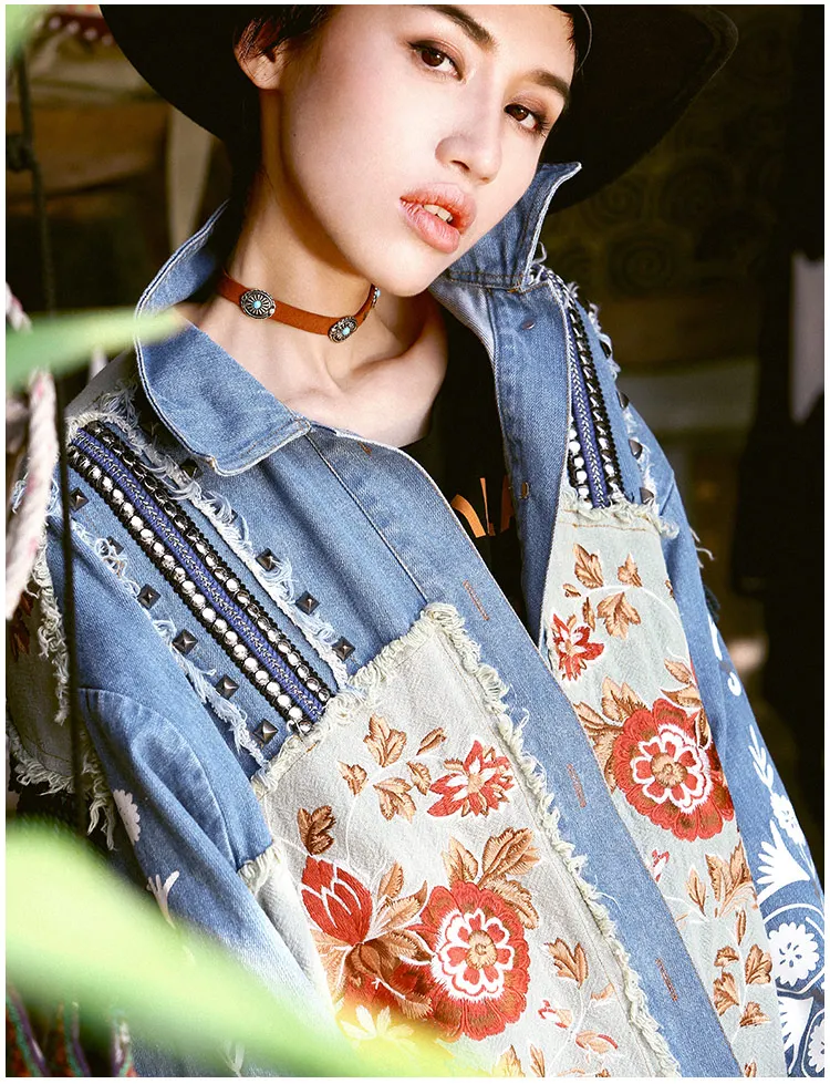 

Autumn New Spring Women Coat Novelty Personality Casual Ultra Loose Luxury Embroidery Tassel Rivet Denim Punk Short Jacket