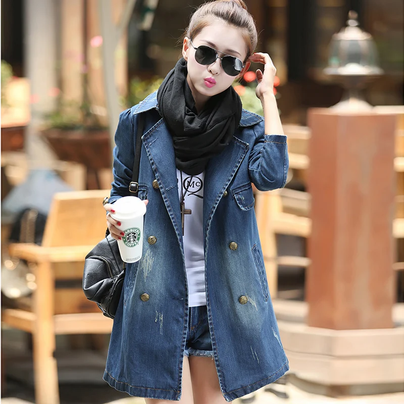 

Spring and Autumn Fashion Women's Denim Jackets Korean Loose Fat Mm Ladies Coats Thin Mid-length Trench Coats