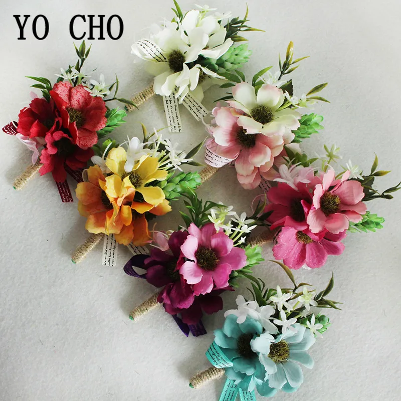 YO CHO Silk Flowers Wedding Corsage Bracelet for Bridesmaids Groom Boutonniere Flowers Wedding Corsages and Boutonnieres Brooch