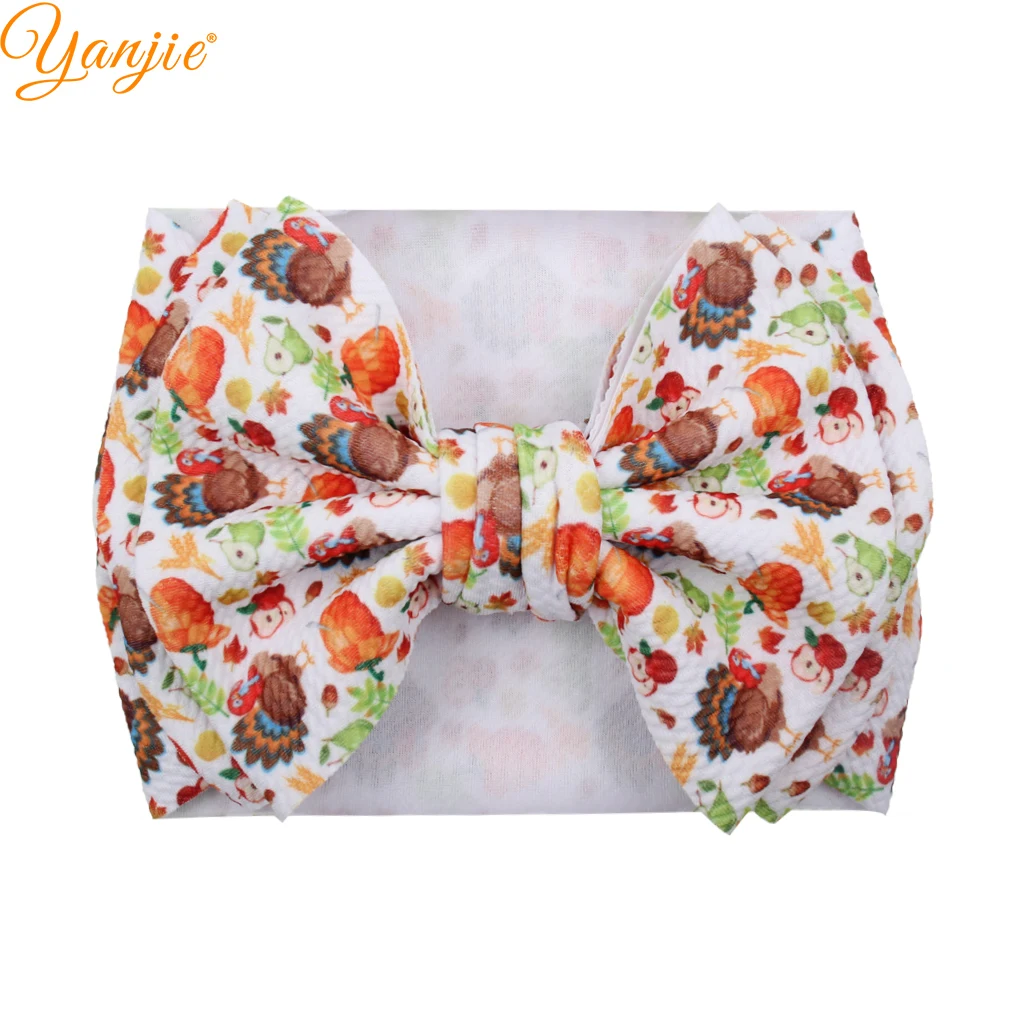 YANJIE 2021 Classical Festival Turkey Printed Bullet Fabric Hair Bow Headband Thanksgiving Hair Accessories Headwear Head Wrap